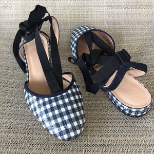 J Crew Ankle Wrap Gingham Sequin Ballet Flats Size 9